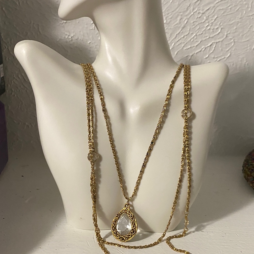 Vintage Goldette Elegant Gold Necklace With Crystal Pendants 14in Adjustable 85$